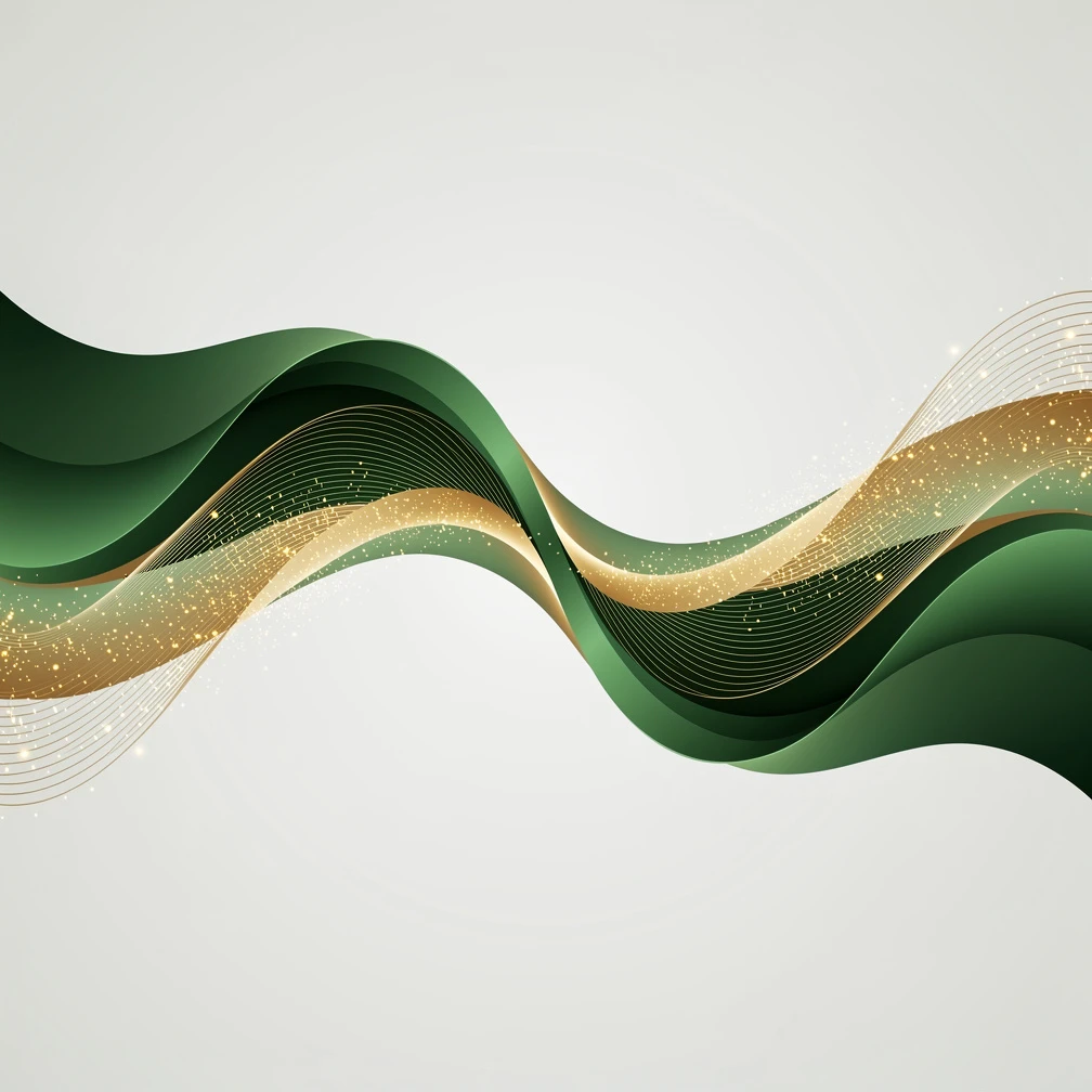 Abstract gradient illustration representing CRM and cash collection software integration with green and gold flowing data streams