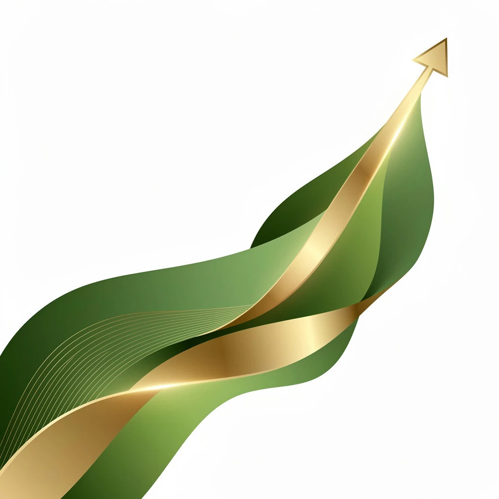 Abstract gradient illustration of upward-flowing curves representing increasing sales revenue in green and gold