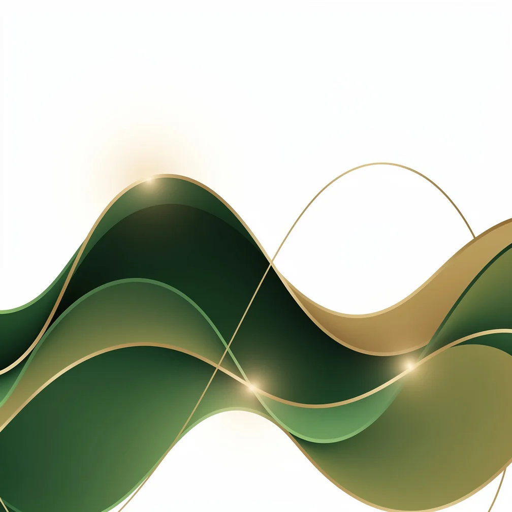 Abstract flowing gradient shapes in green and gold representing persuasive sales techniques and influence