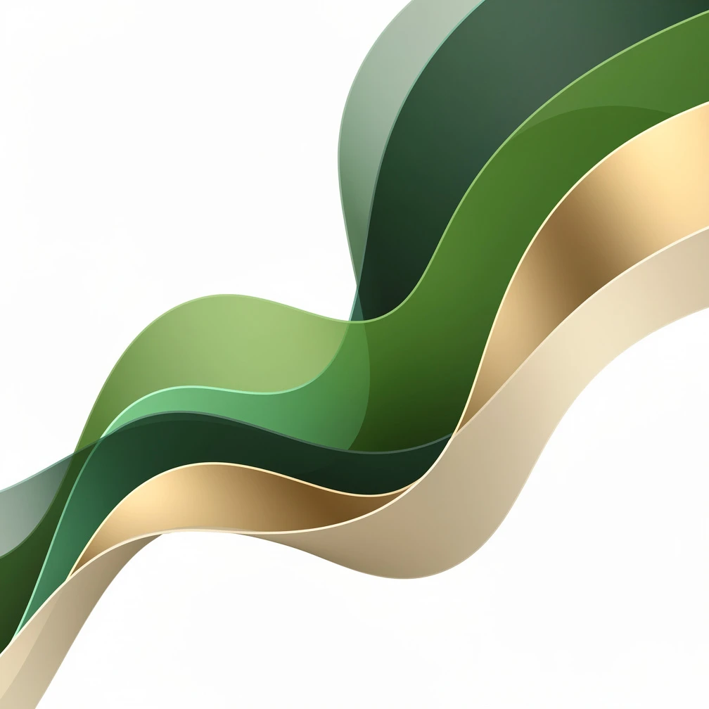 Abstract flowing gradient shapes in green and gold representing multichannel sales engagement touchpoints and outreach sequences