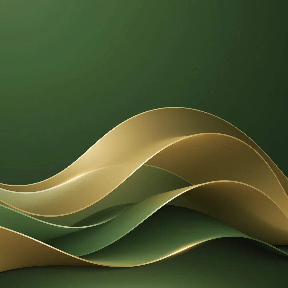 Abstract gradient design showing ascending wave forms in green and gold representing email follow-up persistence and momentum