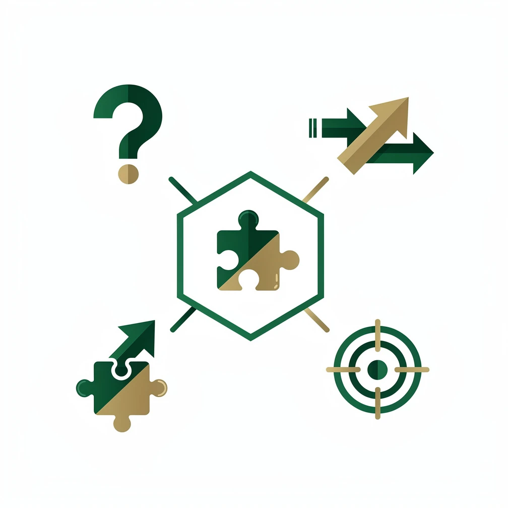 Sales methods and methodologies illustrated as flat vector icons in green and gold