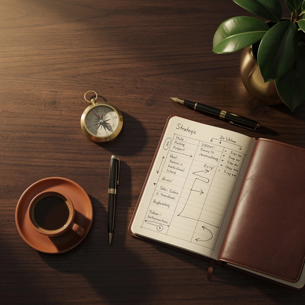 What is a sales strategy illustrated as an organized planning workspace